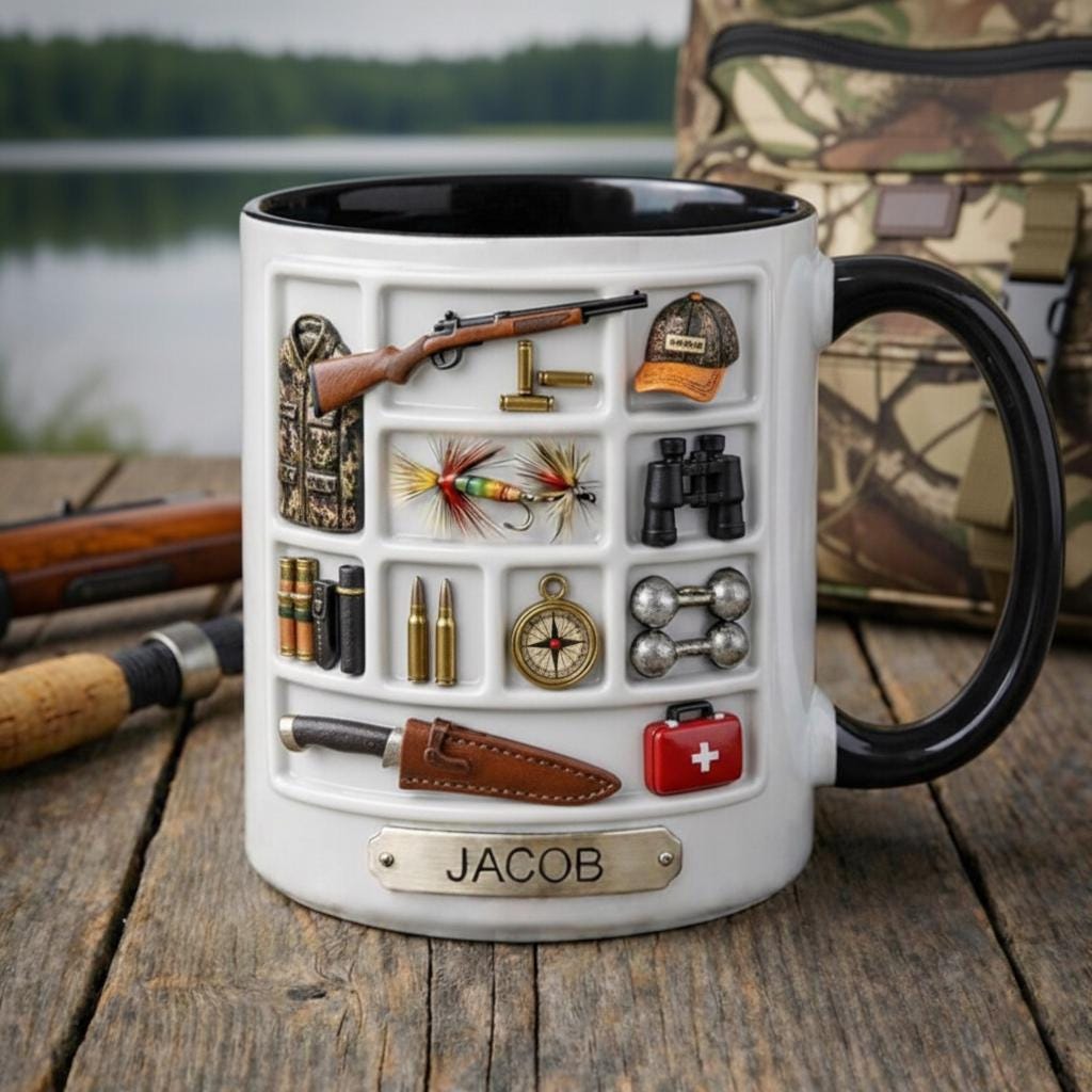 Personalized Hunting Mug, Custom Name Hunting Coffee Cup, Hunter Gift, Outdoor Hobby Cups