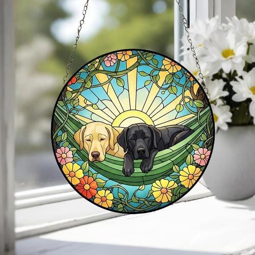 Custom Couple Labrador Retriever Glass Suncatcher, Labrador Retriever Mom Window Hanging, Wiener Dog Sun Catcher, Pet Lover Gift - image 3