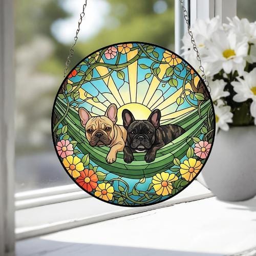 Custom Couple French Bulldog Glass Suncatcher, French Bulldog Mom Window Hanging, Wiener Dog Sun Catcher, Pet Lover Gift - image 3