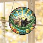 Custom Couple French Bulldog Glass Suncatcher, French Bulldog Mom Window Hanging, Wiener Dog Sun Catcher, Pet Lover Gift