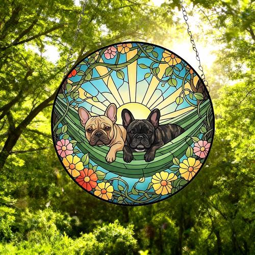 Custom Couple French Bulldog Glass Suncatcher, French Bulldog Mom Window Hanging, Wiener Dog Sun Catcher, Pet Lover Gift - image 4
