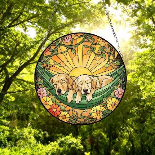 Custom Couple Golden Retriever Glass Suncatcher, Golden Retriever Mom Window Hanging, Wiener Dog Sun Catcher, Pet Lover Gift - image 3