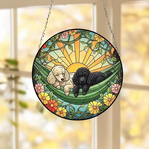 Custom Couple Poodle  Glass Suncatcher, Poodle  Mom Window Hanging, Wiener Dog Sun Catcher, Pet Lover Gift - image 4