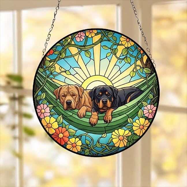 Custom Couple Rottweiler  Glass Suncatcher, Rottweiler  Mom Window Hanging, Wiener Dog Sun Catcher, Pet Lover Gift
