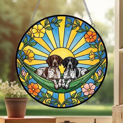 Custom Couple German Shorthaired Pointer Glass Suncatcher, German Shorthaired Pointer Mom Window Hanging,Wiener Dog Sun Catcher, Lover Gift - image 2