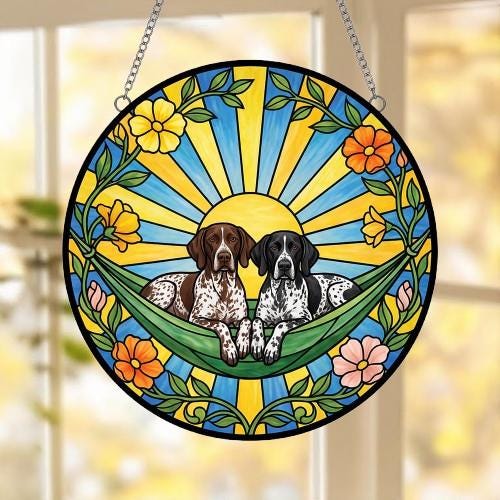 Custom Couple German Shorthaired Pointer Glass Suncatcher, German Shorthaired Pointer Mom Window Hanging,Wiener Dog Sun Catcher, Lover Gift - image 4