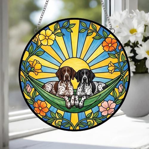 Custom Couple German Shorthaired Pointer Glass Suncatcher, German Shorthaired Pointer Mom Window Hanging,Wiener Dog Sun Catcher, Lover Gift - image 3