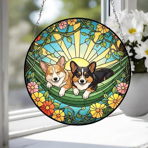 Custom Couple Pembroke Welsh Corgi Glass Suncatcher, Pembroke Welsh Corgi Mom Window Hanging, Wiener Dog Sun Catcher, Pet Lover Gift - image 3