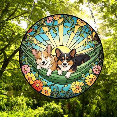 Custom Couple Pembroke Welsh Corgi Glass Suncatcher, Pembroke Welsh Corgi Mom Window Hanging, Wiener Dog Sun Catcher, Pet Lover Gift - image 4
