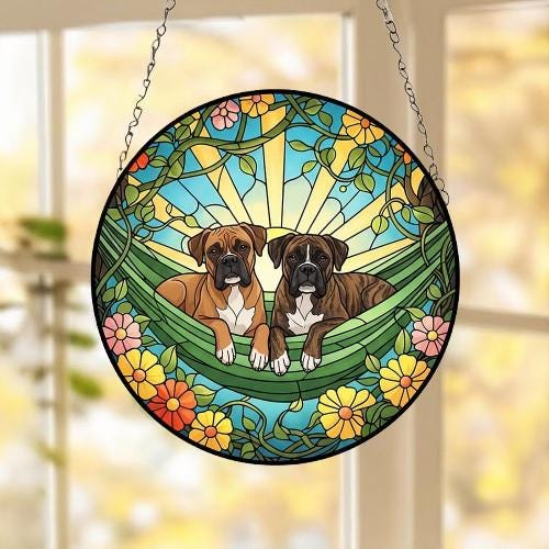 Custom Couple Boxer dog Glass Suncatcher, Boxer dog Mom Window Hanging, Wiener Dog Sun Catcher, Pet Lover Gift - image 4
