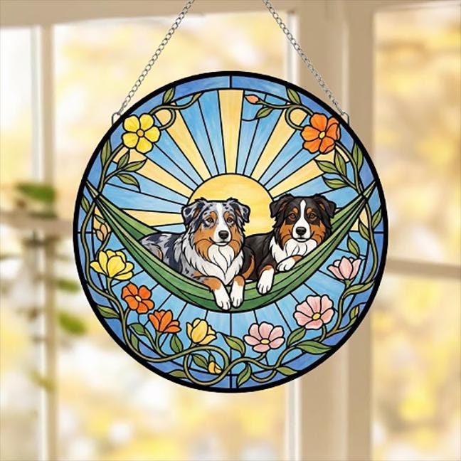 Custom Couple australian shepherd dog  Glass Suncatcher, australian shepherd dog  Mom Window Hanging, Wiener Dog Sun Catcher, Pet Lover Gift