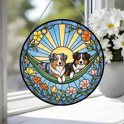 Custom Couple australian shepherd dog  Glass Suncatcher, australian shepherd dog  Mom Window Hanging, Wiener Dog Sun Catcher, Pet Lover Gift - image 4