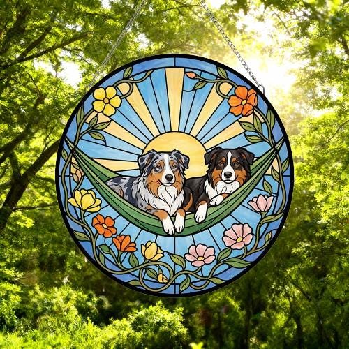 Custom Couple australian shepherd dog  Glass Suncatcher, australian shepherd dog  Mom Window Hanging, Wiener Dog Sun Catcher, Pet Lover Gift - image 5