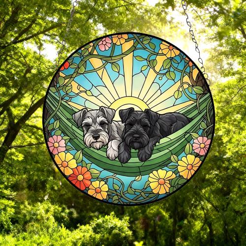 Custom Couple Miniature Schnauzer Glass Suncatcher, Miniature Schnauzer dog Mom Window Hanging, Wiener Dog Sun Catcher, Pet Lover Gift - image 5