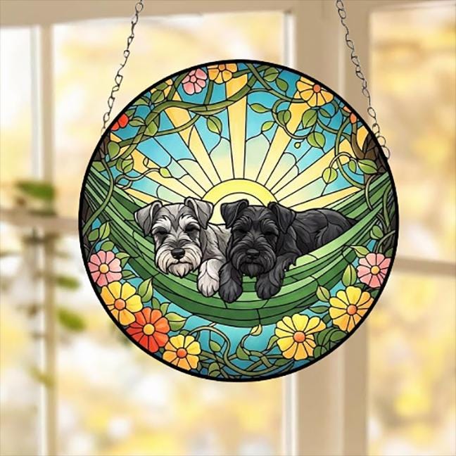 Custom Couple Miniature Schnauzer Glass Suncatcher, Miniature Schnauzer dog Mom Window Hanging, Wiener Dog Sun Catcher, Pet Lover Gift
