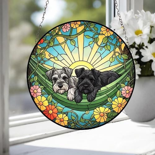 Custom Couple Miniature Schnauzer Glass Suncatcher, Miniature Schnauzer dog Mom Window Hanging, Wiener Dog Sun Catcher, Pet Lover Gift - image 4