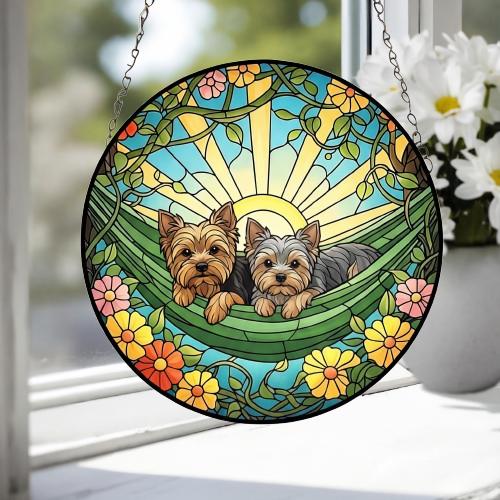 Custom Couple Yorkshire Terrier Glass Suncatcher, Yorkshire Terrier dog Mom Window Hanging, Wiener Dog Sun Catcher, Pet Lover Gift - image 4