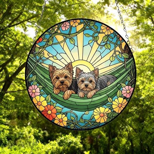 Custom Couple Yorkshire Terrier Glass Suncatcher, Yorkshire Terrier dog Mom Window Hanging, Wiener Dog Sun Catcher, Pet Lover Gift - image 5