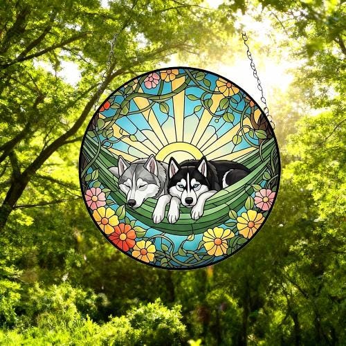 Custom Couple Siberian Husky Glass Suncatcher, Siberian Husky dog Mom Window Hanging, Wiener Dog Sun Catcher, Pet Lover Gift - image 5