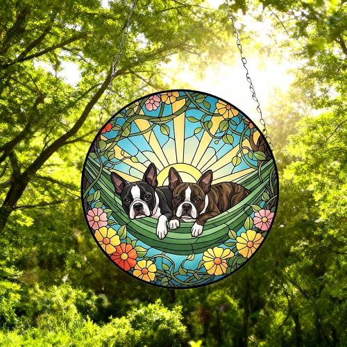Custom Couple Boston terrier Glass Suncatcher, boston terrier  dog Mom Window Hanging, Wiener Dog Sun Catcher, Pet Lover Gift - image 5