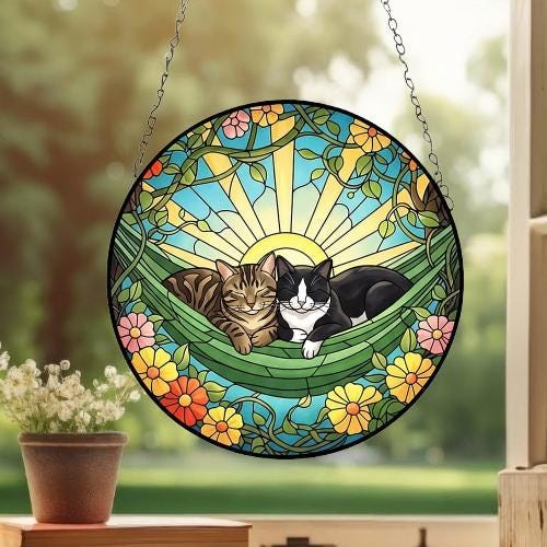 Custom Couple Domestic Shorthair  Glass Suncatcher, Domestic Shorthair cat Mom Window Hanging, Wiener Cat Sun Catcher, Pet Lover Gift - image 4
