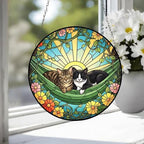 Custom Couple Domestic Shorthair  Glass Suncatcher, Domestic Shorthair cat Mom Window Hanging, Wiener Cat Sun Catcher, Pet Lover Gift - image 5
