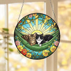 Custom Couple Domestic Shorthair  Glass Suncatcher, Domestic Shorthair cat Mom Window Hanging, Wiener Cat Sun Catcher, Pet Lover Gift