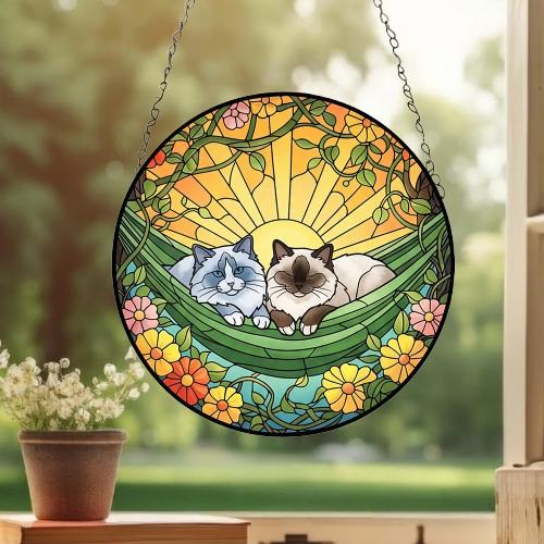 Custom Couple Ragdoll  Glass Suncatcher, Ragdoll cat Mom Window Hanging, Wiener Cat Sun Catcher, Pet Lover Gift - image 4