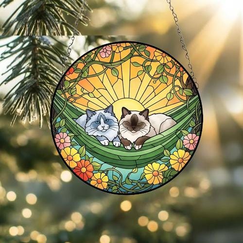 Custom Couple Ragdoll  Glass Suncatcher, Ragdoll cat Mom Window Hanging, Wiener Cat Sun Catcher, Pet Lover Gift - image 3