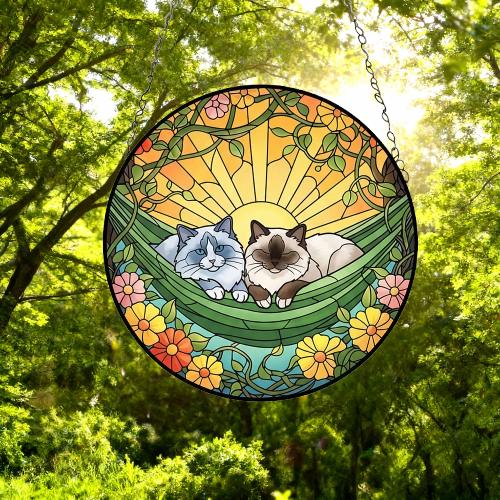 Custom Couple Ragdoll  Glass Suncatcher, Ragdoll cat Mom Window Hanging, Wiener Cat Sun Catcher, Pet Lover Gift - image 2