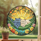 Custom Couple British Shorthair  Glass Suncatcher, British Shorthair cat Mom Window Hanging, Wiener Cat Sun Catcher, Pet Lover Gift