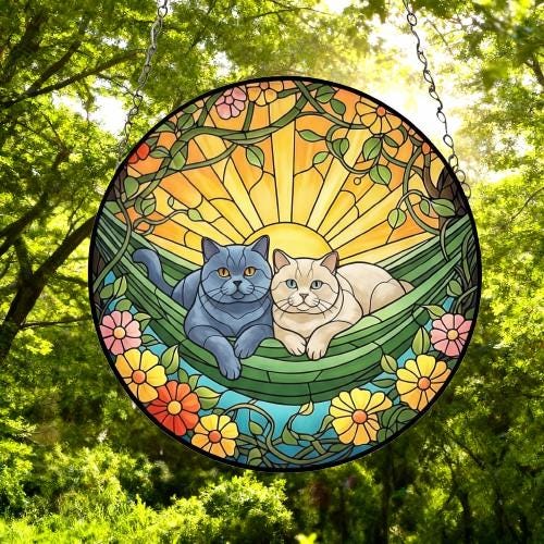 Custom Couple British Shorthair  Glass Suncatcher, British Shorthair cat Mom Window Hanging, Wiener Cat Sun Catcher, Pet Lover Gift - image 6