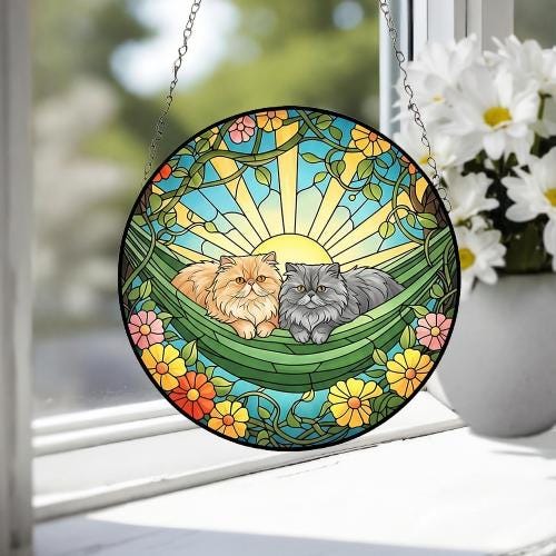 Custom Couple Persian  Glass Suncatcher, Persian  cat Mom Window Hanging, Wiener Cat Sun Catcher, Pet Lover Gift - image 3