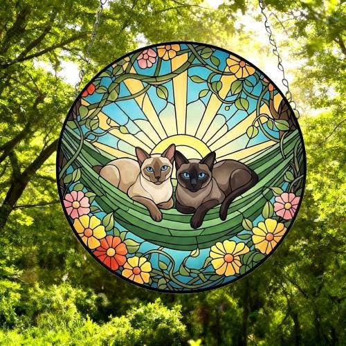 Custom Couple Siamese Glass Suncatcher, Siamese cat Mom Window Hanging, Wiener Cat Sun Catcher, Pet Lover Gift - image 5