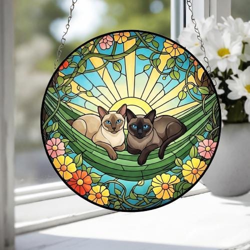 Custom Couple Siamese Glass Suncatcher, Siamese cat Mom Window Hanging, Wiener Cat Sun Catcher, Pet Lover Gift - image 4