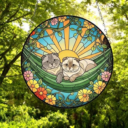 Custom Couple Scottish Fold Glass Suncatcher, Scottish Fold cat Mom Window Hanging, Wiener Cat Sun Catcher, Pet Lover Gift - image 5