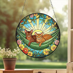 Custom Couple Abyssinian  Glass Suncatcher, Abyssinian  cat Mom Window Hanging, Wiener Cat Sun Catcher, Pet Lover Gift