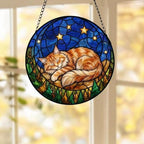 Custom Maine Coon Sleeping Cat Suncatcher, Stained Glass Window Hanging , Moon Starry Night Sun Catcher Gift for Cat Moms - image 2