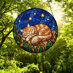 Custom Maine Coon Sleeping Cat Suncatcher, Stained Glass Window Hanging , Moon Starry Night Sun Catcher Gift for Cat Moms - image 4