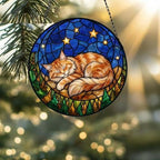 Custom Maine Coon Sleeping Cat Suncatcher, Stained Glass Window Hanging , Moon Starry Night Sun Catcher Gift for Cat Moms - image 5