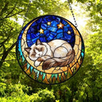 Custom Ragdoll  Sleeping Cat Suncatcher, Stained Glass Window Hanging , Moon Starry Night Sun Catcher Gift for Cat Moms - image 3