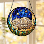 Custom Persian  Sleeping Cat Suncatcher, Stained Glass Window Hanging , Moon Starry Night Sun Catcher Gift for Cat Moms