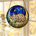 Custom Egyptian Mau cat Sleeping Cat Suncatcher, Stained Glass Window Hanging , Moon Starry Night Sun Catcher Gift for Cat Moms - image 5