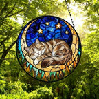 Custom American Shorthair cat Sleeping Cat Suncatcher, Stained Glass Window Hanging , Moon Starry Night Sun Catcher Gift for Cat Moms - image 4