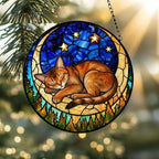 Custom Abyssinian  cat Sleeping Cat Suncatcher, Stained Glass Window Hanging , Moon Starry Night Sun Catcher Gift for Cat Moms - image 2