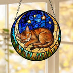 Custom Abyssinian  cat Sleeping Cat Suncatcher, Stained Glass Window Hanging , Moon Starry Night Sun Catcher Gift for Cat Moms - image 5