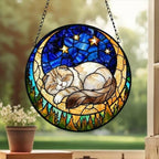 Custom Scottish Fold cat Sleeping Cat Suncatcher, Stained Glass Window Hanging , Moon Starry Night Sun Catcher Gift for Cat Moms