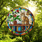 Domestic Shorthair  Sun Catcher Cat Sitting On Bookshelf  ,Stained Glass Window Hanging Book Lover Gifts for Women Book Wall Decor Handmade - image 5