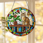 Domestic Shorthair  Sun Catcher Cat Sitting On Bookshelf  ,Stained Glass Window Hanging Book Lover Gifts for Women Book Wall Decor Handmade