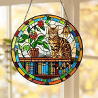 Custom Bengal  Sun Catcher Cat Sitting On Bookshelf  ,Stained Glass Window Hanging Book Lover Gifts for Women Book Wall Decor Handmade - image 5